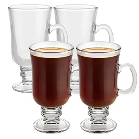 Glass Irish Coffee Mugs – 4 Pack – 8oz Clear Glass Coffee Cups – Handle ...