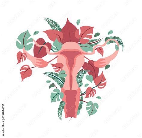 Vector Illustration Female Reproductive System Fantasy With Botanical Elements Jungle Wallpaper