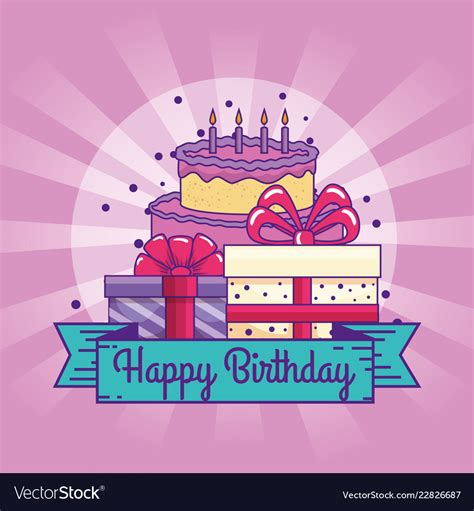 Happy birthday with cake and presents gifts Vector Image