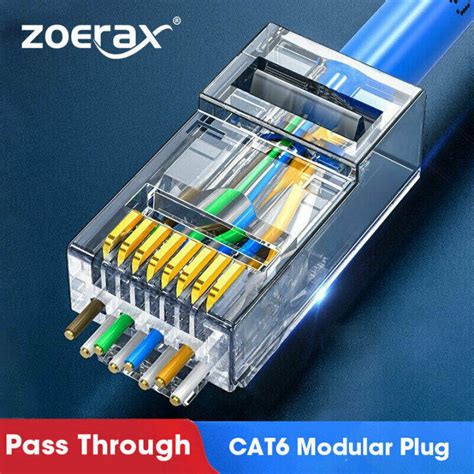 Zoerax Cat6a Cat6 Cat5e Pass Through Rj45 Modular Plug Network Connectors Utp 30μ Gold Plated 1