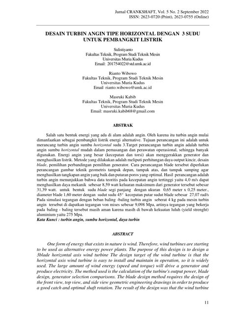 PDF DESAIN TURBIN ANGIN TIPE HORIZONTAL DENGAN 3 SUDU UNTUK