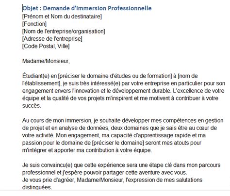 Modèle de Lettre de Demande d Immersion Professionnelle