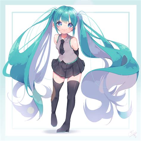 Safebooru 1girl Absurdly Long Hair Aqua Hair Arms Behind Back Bangs