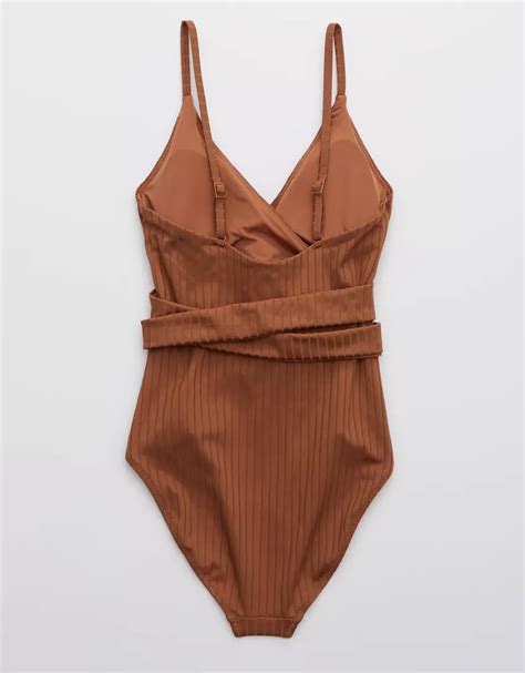 Aerie Ribbed Shine Wrap One Piece Swimsuit