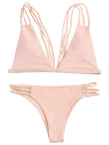 Low Cut Strappy Bralette Bikini PINK Bikinis M ZAFUL