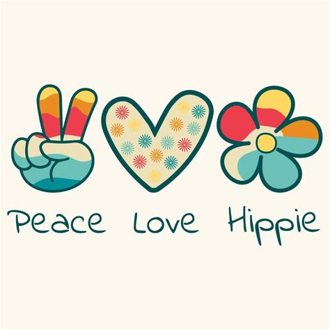 Icon Sticker In Hippie Style With Text Love Peace Hippie And Heart