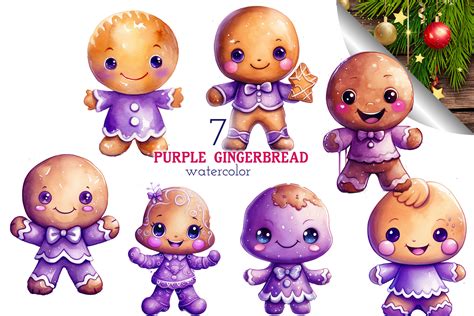 Watercolor Purple Gingerbread Man Bundle Graphic by Md Shahjahan · Creative Fabrica