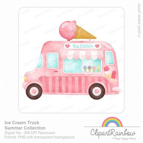 Ice Cream Truck Ice Cream Clip Art Watercolor Ice Cream Truck ...