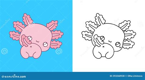 Kawaii Axolotl Clipart Multicolored And Black And White Cute Kawaii