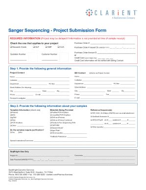 Fillable Online Sanger Sequencing Project Submission Form Fax Email