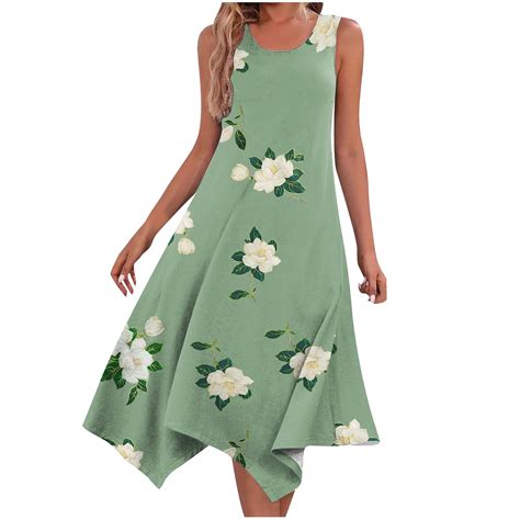 Vekdone Floral Graphic Dresses For Women 2024 Summer Sleeveless U Neck Sundresses Casual Loose A