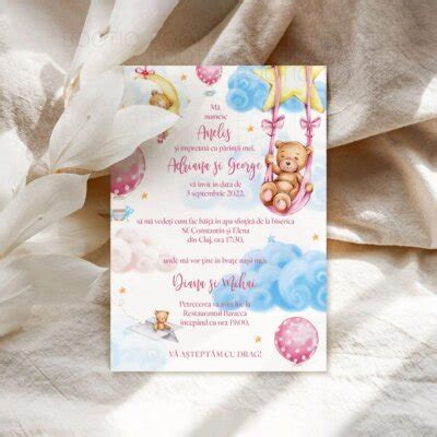 Invitatie Botez Sau Aniversare Handmade Pink Ballerina Brunette