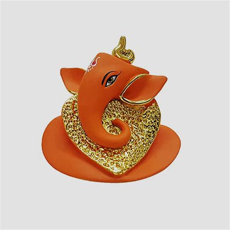 Gold Art India Gold Plated Ceramic Terracotta Ganesha Idol Orange