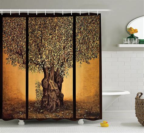 Tree Of Life Decor Shower Curtain Set Triptych Of An Old Mature Olive