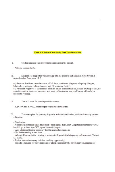 NR 511 Week 3 Clinical Case Study Part Two Discussion Course Notes