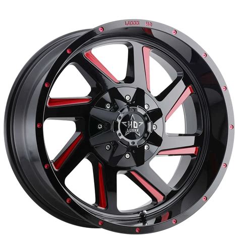 18 Luxxx HD Wheels LHD14 Gloss Black With Red Milled Off Road Rims