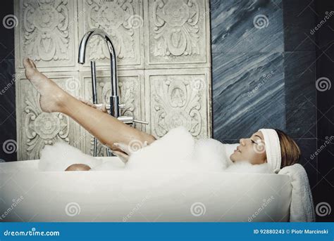 Bathing Woman Relaxing In Bath Stock Image Image Of Pleasure Body