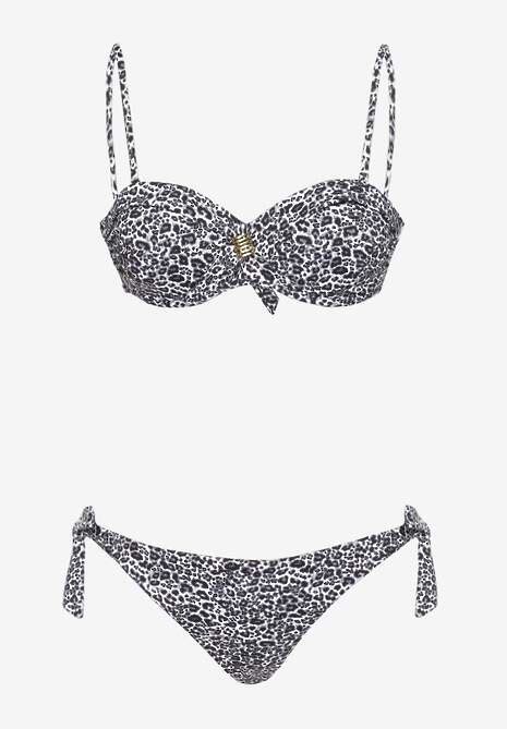 Bikini gri închis cu sutien rigid cu decorațiune și chiloți tip figi cu