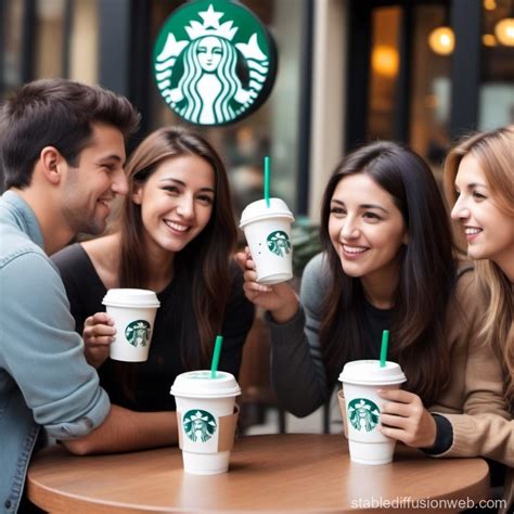friends enjoying starbucks coffee stable diffusion