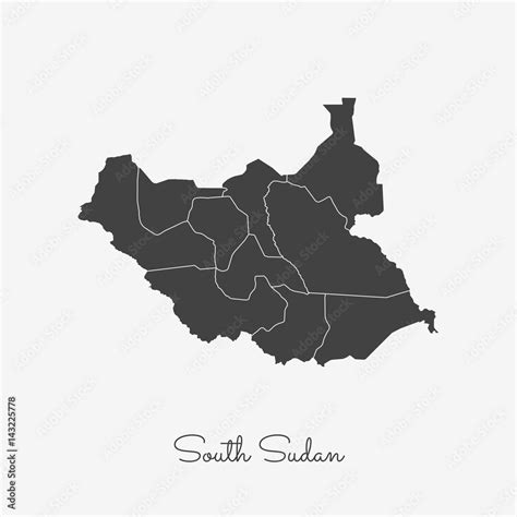 South Sudan Region Map Grey Outline On White Background Detailed Map