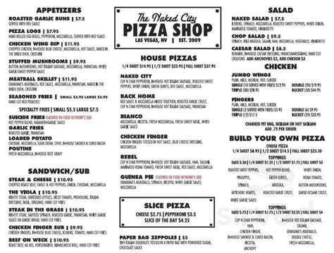 Naked City Pizza Menu In Las Vegas Nevada Usa