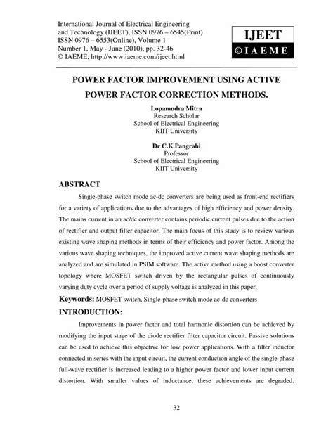 Pdf Power Factor Improvement Using Active Powerfactor Factor