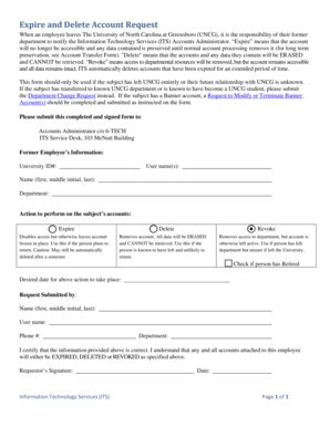 Fillable Online Its Uncg Expire And Delete Account Request