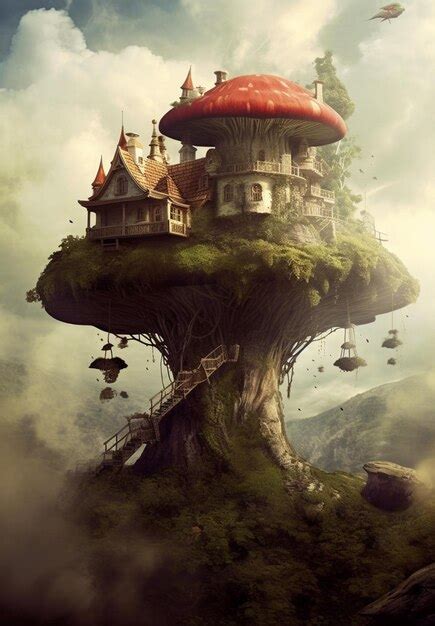 Premium Ai Image There Is A Large Mushroom House On A Tree With A