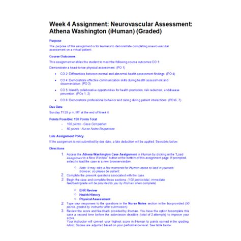 NR 305 Week 4 Assignment Neurovascular Assessment Athena Washington