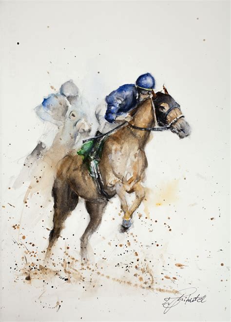 Racing Horses New Watercolour Painting By Tomasz Mikutel Watercolor