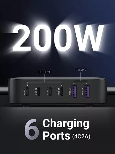 Cargador Pared 200w Gan 6 Puertos 4 Usb C 2 Usb A Ugreen Cuotas Sin