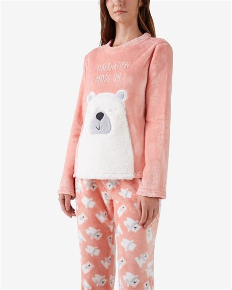 Riachuelo Pijama Feminino Longo Fleece Urso Polar Rosa Salm O