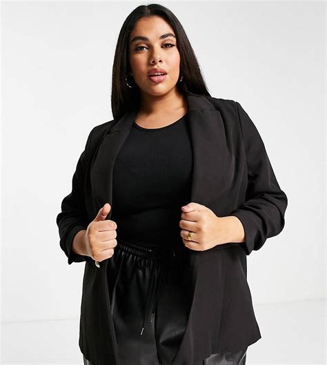 River Island Plus Ruched Sleeve Blazer Black • Price