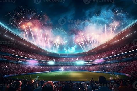 Football soccer field stadium at night and fireworks, AI generate 27297290 Stock Photo at Vecteezy