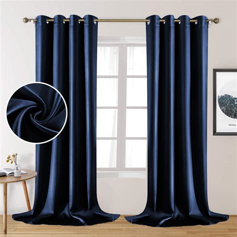 Amazon HOMEIDEAS 2 Panels Faux Silk Curtains Navy Blackout