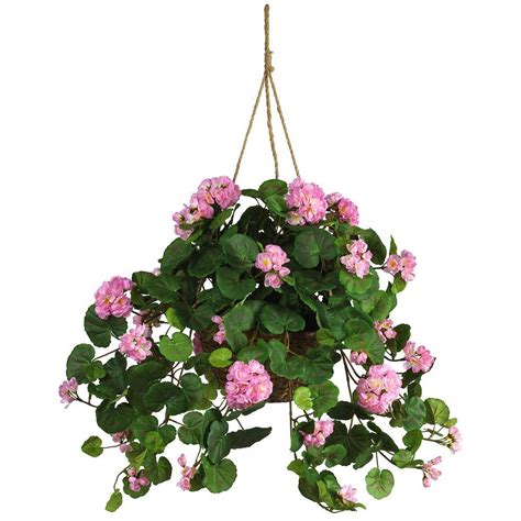 Nearly Natural Silk Geranium Hanging Basket 6609 Pk The Home Depot