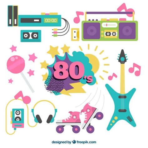 Free Vector Collection Of Eighties Objects In Flat Design Vector