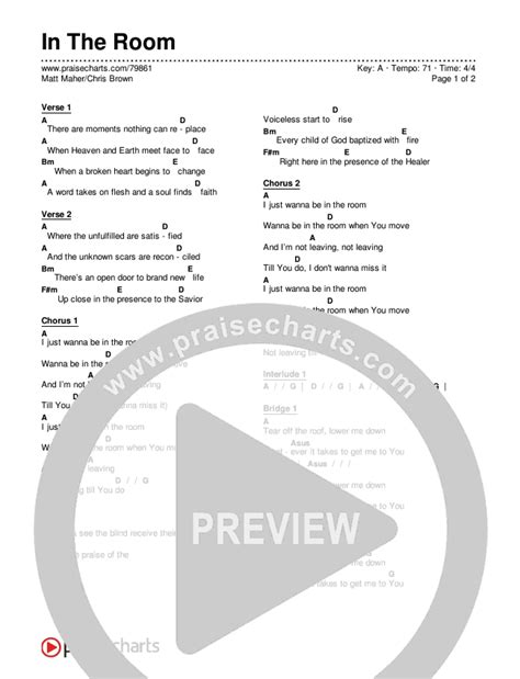 In The Room Chords PDF (Matt Maher / Chris Brown) - PraiseCharts