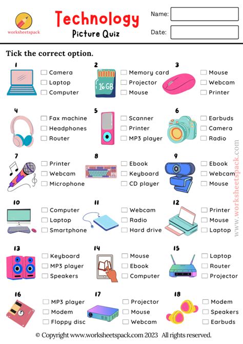 Technology Picture Quiz Printable Tech Gadgets Test Worksheetspack