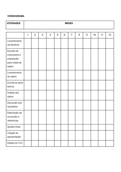 Cronograma De Trabalho
