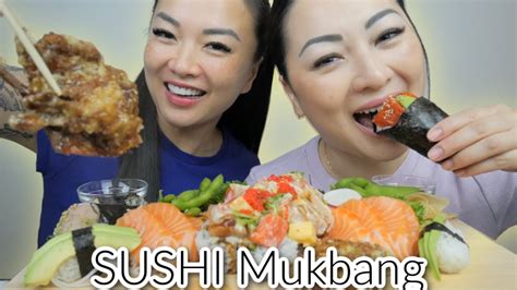 Sushi Mukbang With Sas Fancy Roll Salmon Sashimi Soft Shell Crab