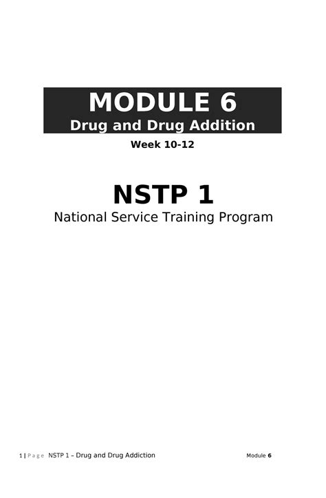 NTSP Module 1 P A G E NSTP 1 Drug And Drug Addiction Module 6