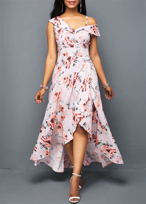 Flower Print Band Waist Fold Over Dress Usd 3533