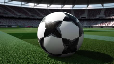 Monochrome 3d Soccer Ball On Lush Green Field In The Stadium Background Football Ground Soccer