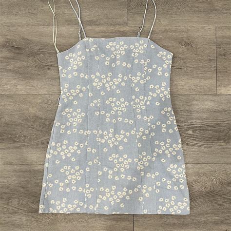 Zara Light Blue White Floral Linen Blend Mini Dress Depop