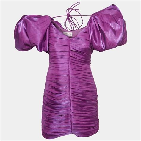 Safa Saddiqui Purple Silk Puff Statement Sleeve Ruched Mini Dress S Safa Siddiqui The Luxury