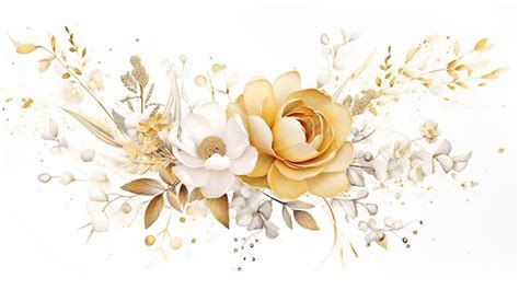 Premium Ai Image Gold Wedding Flower Watercolor With Floral And