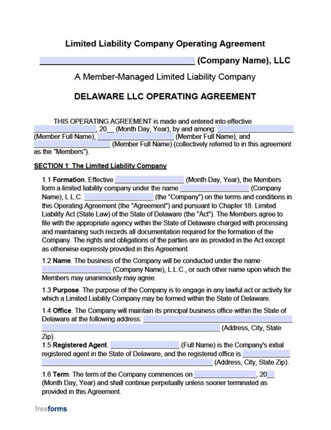 Free Delaware Multi Member Llc Operating Agreement Form Pdf Word