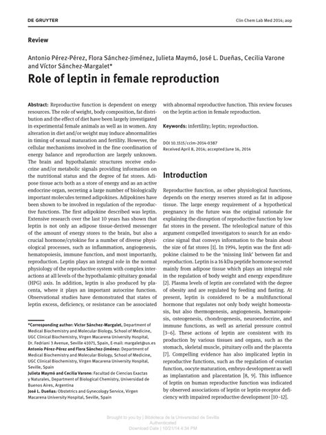 (PDF) Role of leptin in female reproduction