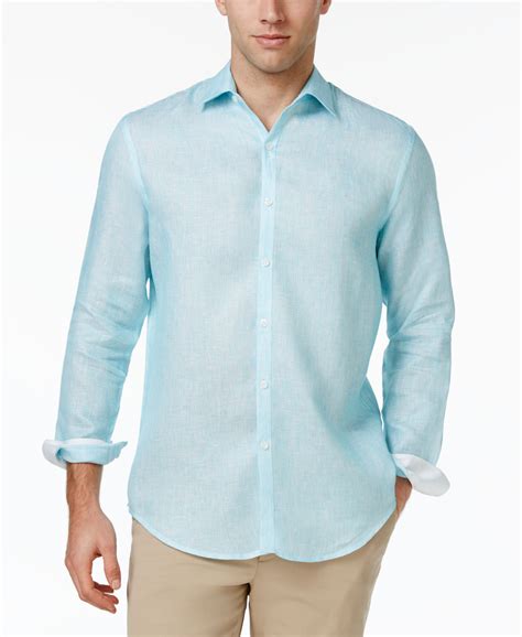 Tasso Elba Mens Textured 100 Linen Long Sleeve Shirt Created For Macys And Reviews Casual